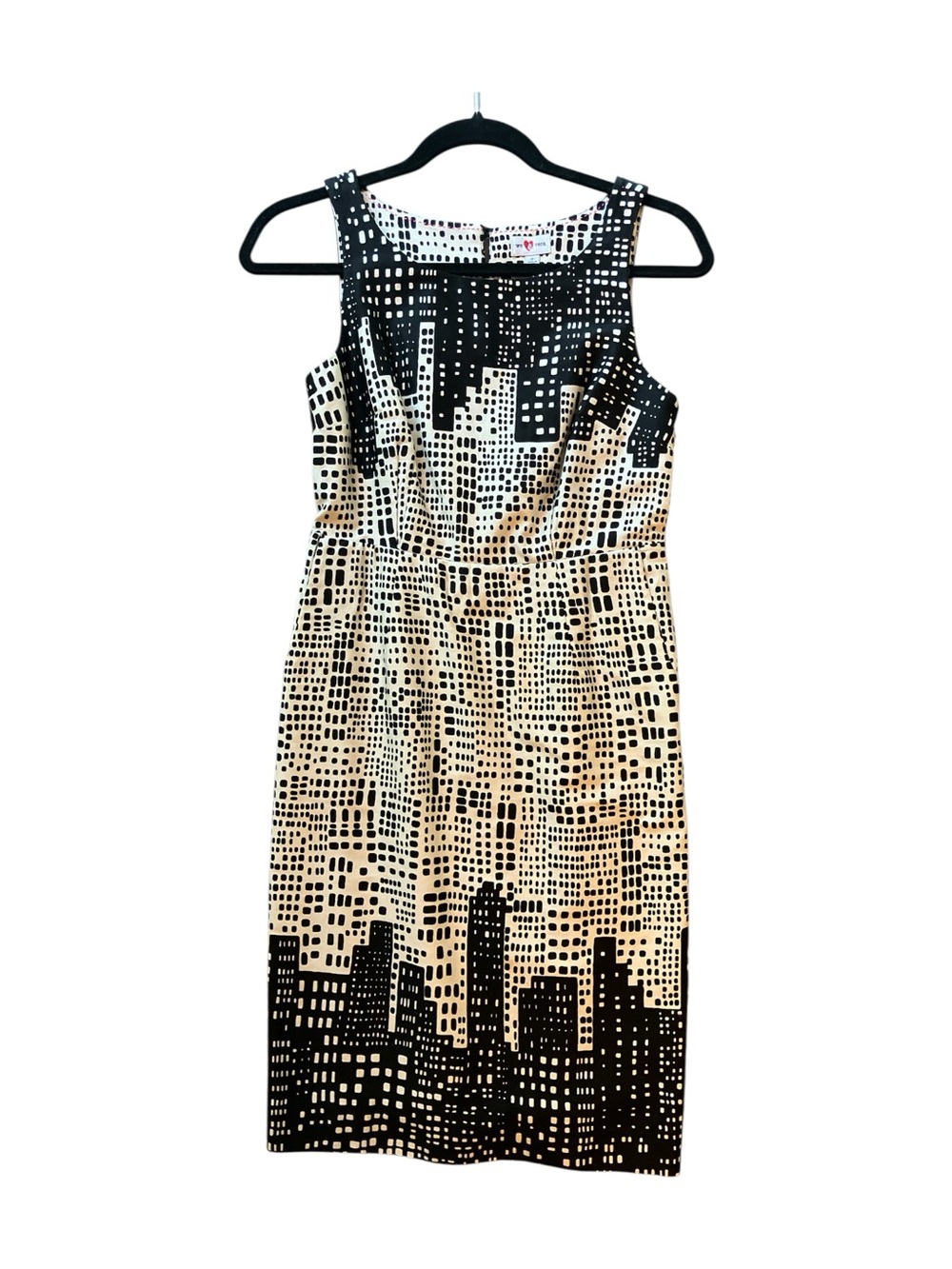 Anthropologie Black & Cream Cityscape Sheath Dress